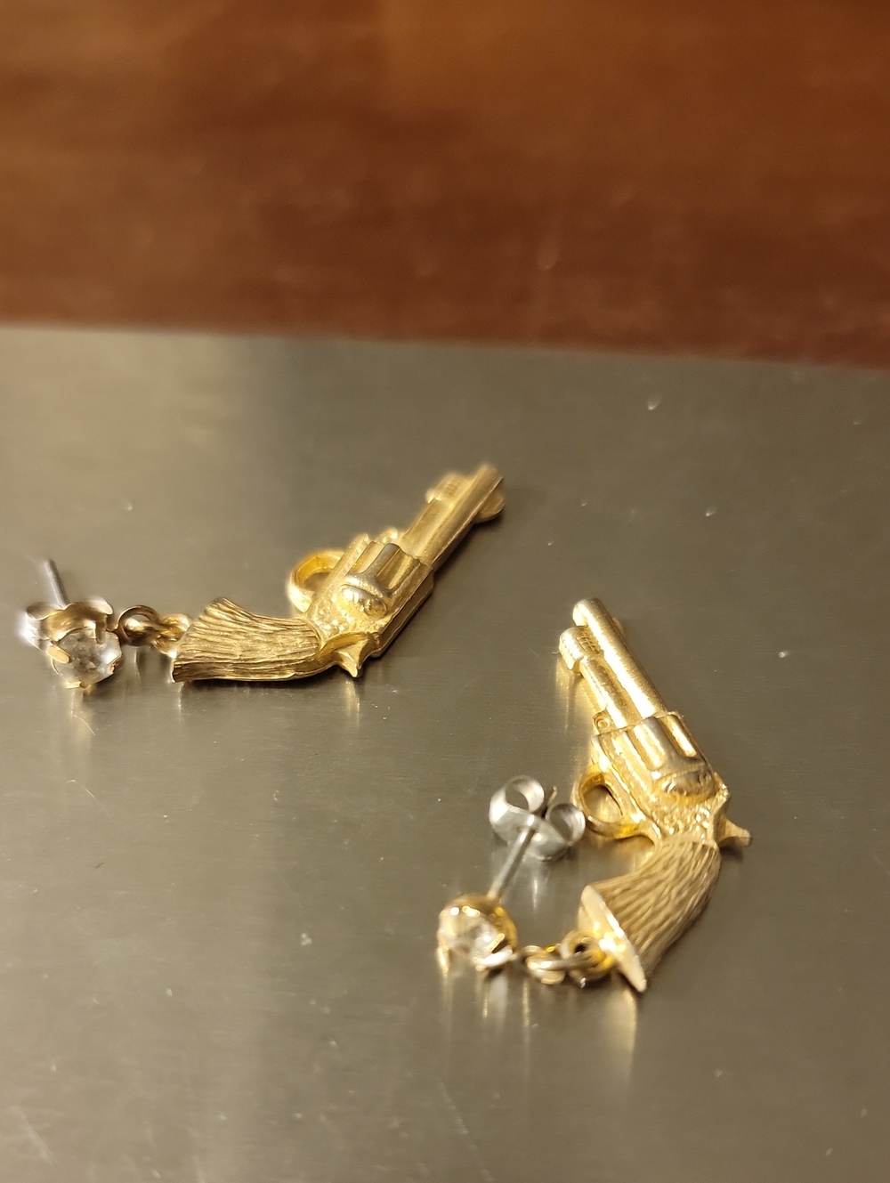Gold Revolver Charm Stud Earrings - Women Jewelry